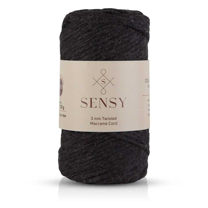 Sensy - Sensy Premium 3mm - 109 Yards 100% Recycled Cotton Single Strand Macrame Cord: Black / 1 Skein - Pisgah Needleworks