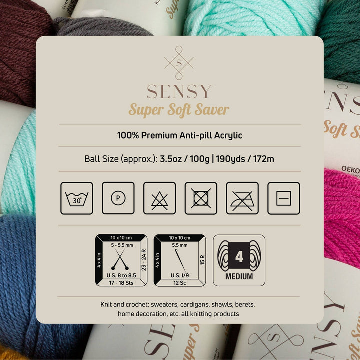 Sensy - Sensy Super Soft Saver Yarn, 3.5 oz, 190 Yards, Gauge 4 Medium: Coffee / 1 Skein - Pisgah Needleworks