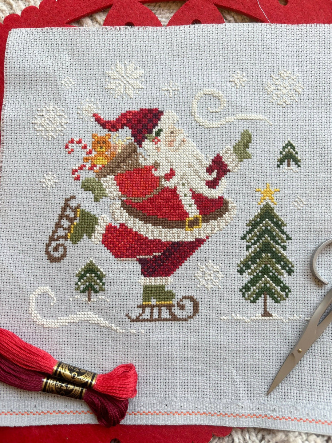 Skating Santa Cross Stitch Pattern – Love Poppet Printed Chart - Pisgah Needleworks