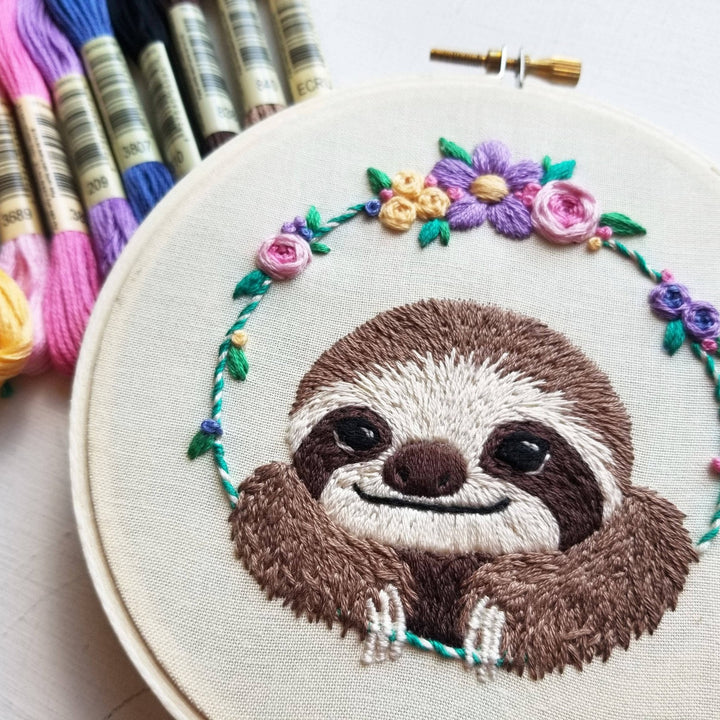 Smiling Sloth Embroidery Kit by Jessica Long Embroidery - Pisgah Needleworks