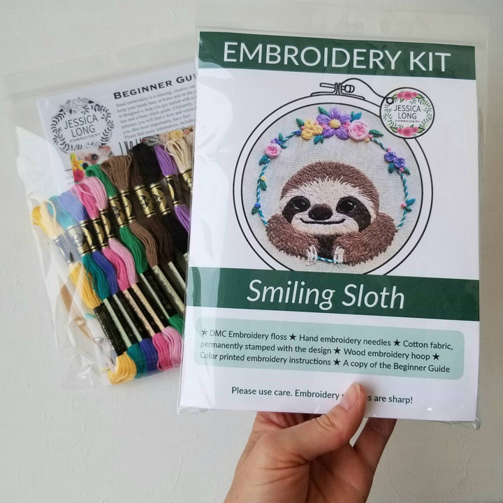Smiling Sloth Embroidery Kit by Jessica Long Embroidery - Pisgah Needleworks