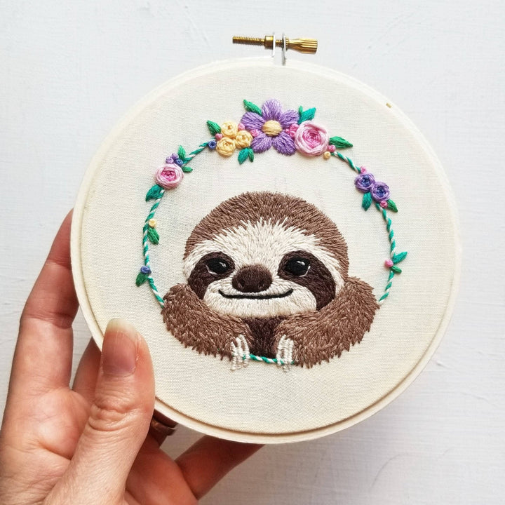 Smiling Sloth Embroidery Kit by Jessica Long Embroidery - Pisgah Needleworks