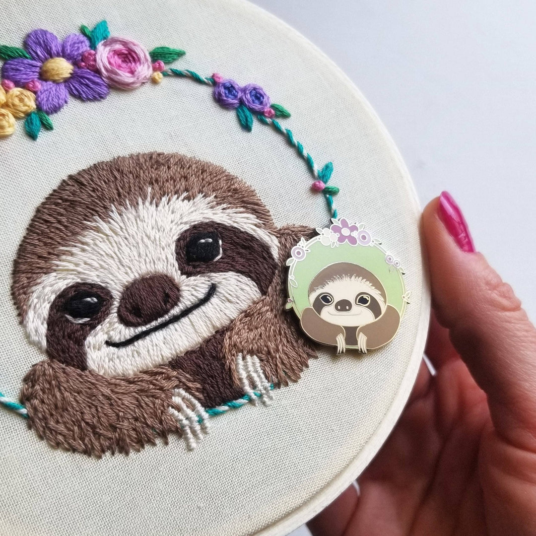 Smiling Sloth Embroidery Kit by Jessica Long Embroidery - Pisgah Needleworks