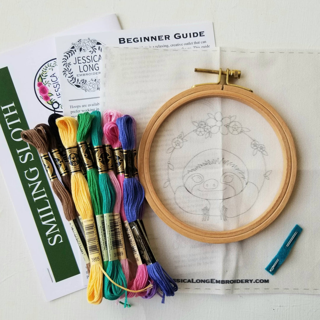 Smiling Sloth Embroidery Kit by Jessica Long Embroidery - Pisgah Needleworks