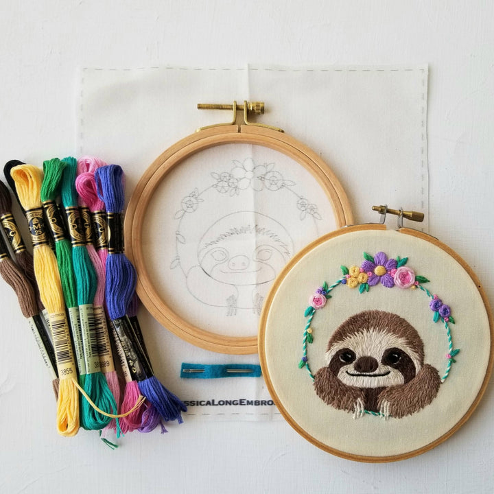 Smiling Sloth Embroidery Kit by Jessica Long Embroidery - Pisgah Needleworks