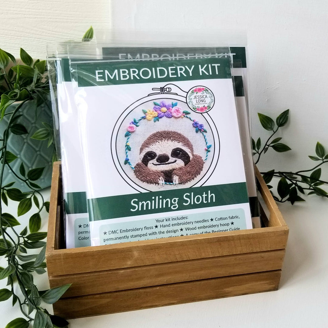 Smiling Sloth Embroidery Kit by Jessica Long Embroidery - Pisgah Needleworks