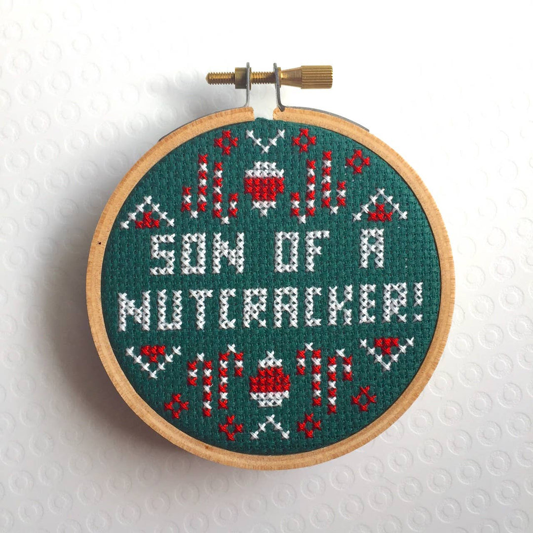 Son of a Nutcracker Cross Stitch Kit – Ugly Christmas Sweater Design (3”) - Pisgah Needleworks
