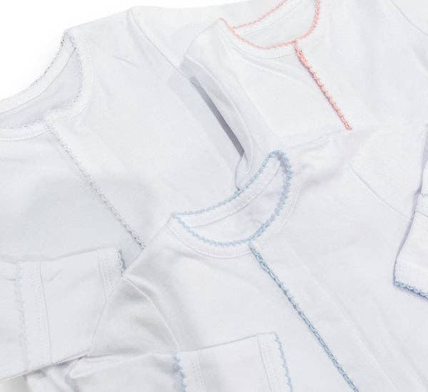 Southern Proper Blanks - Footies - Picot Trim: White w/Blue / 0 - 3 - Pisgah Needleworks