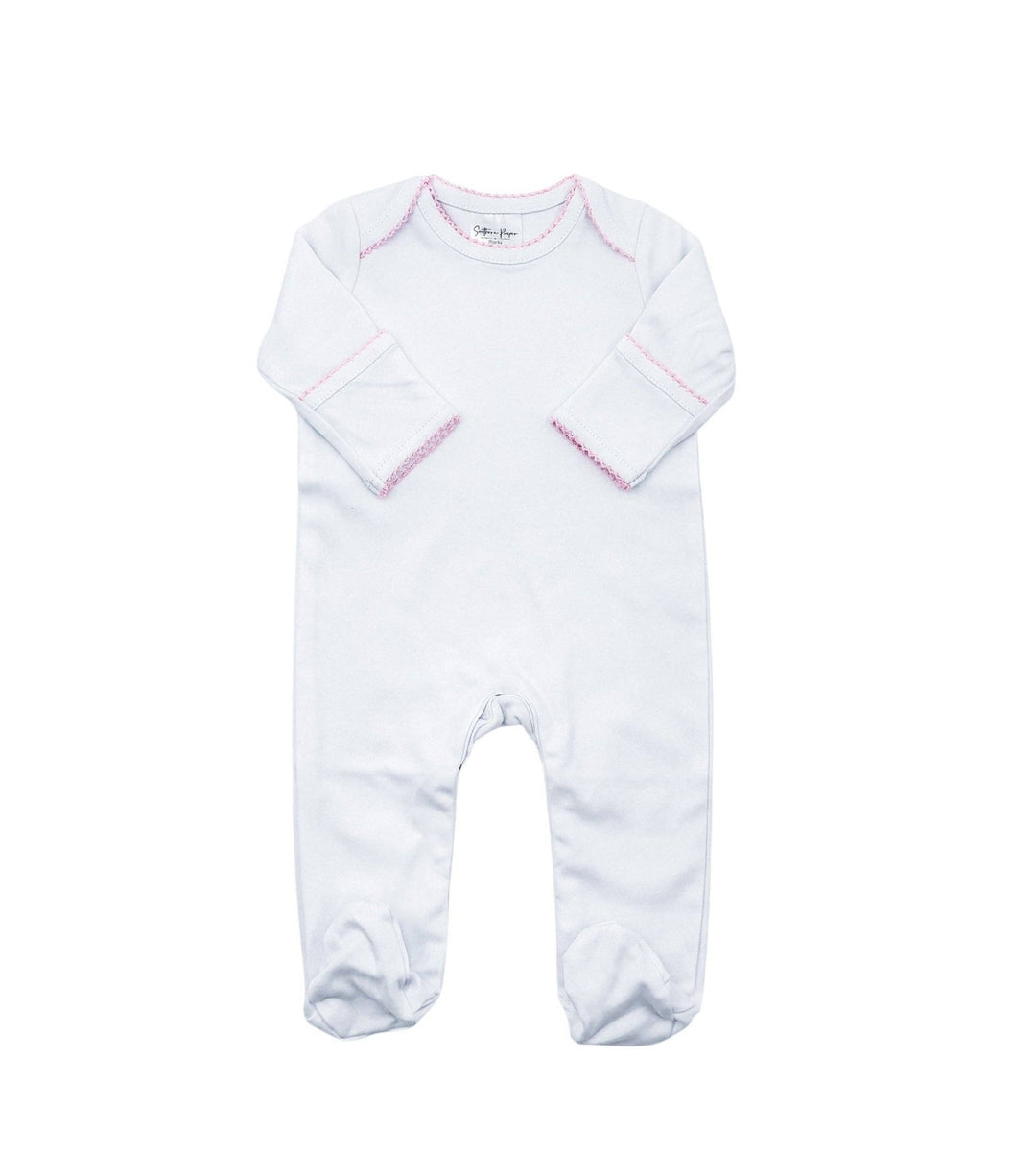 Southern Proper Blanks - Proper Footies: White w/ Pink / NB - Pisgah Needleworks