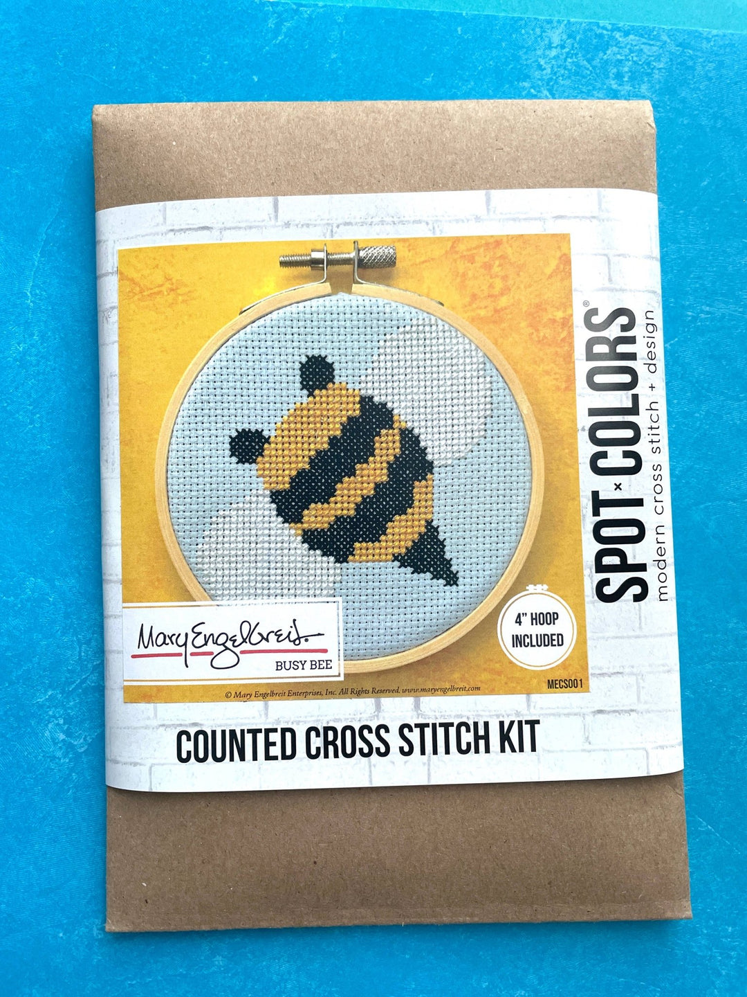 Spot Colors – Busy Bee by Mary Engelbreit Cross Stitch Kit (Beginner, 4”) - Pisgah Needleworks