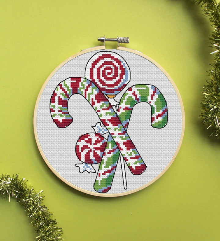 Spot Colors - Candy Canes by Mary Engelbreit Counted Cross Stitch DIY KIT - Pisgah Needleworks
