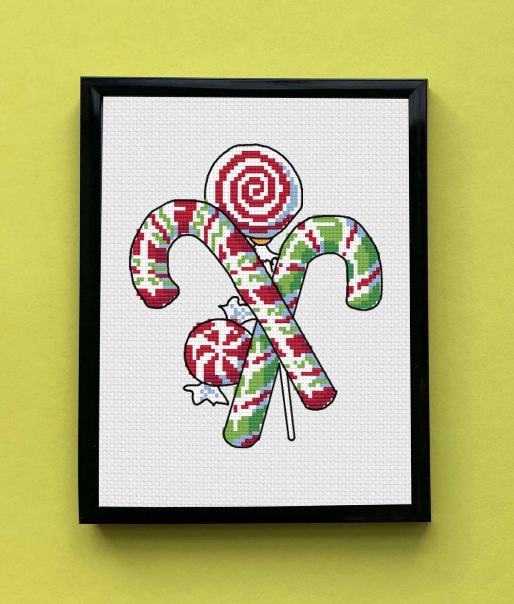 Spot Colors - Candy Canes by Mary Engelbreit Counted Cross Stitch DIY KIT - Pisgah Needleworks