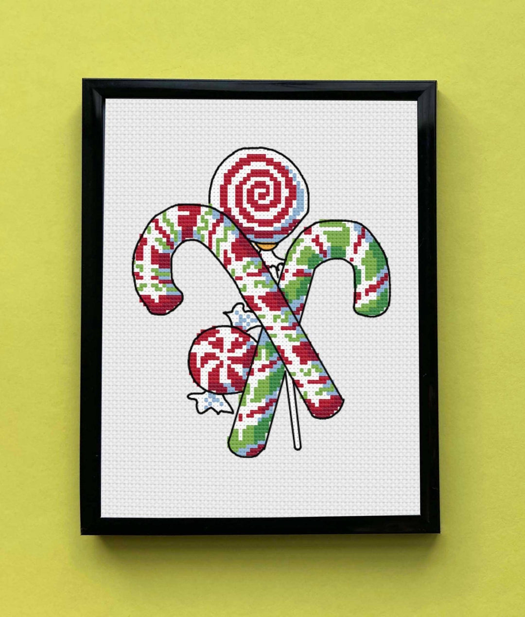 Spot Colors - Candy Canes by Mary Engelbreit Counted Cross Stitch DIY KIT - Pisgah Needleworks