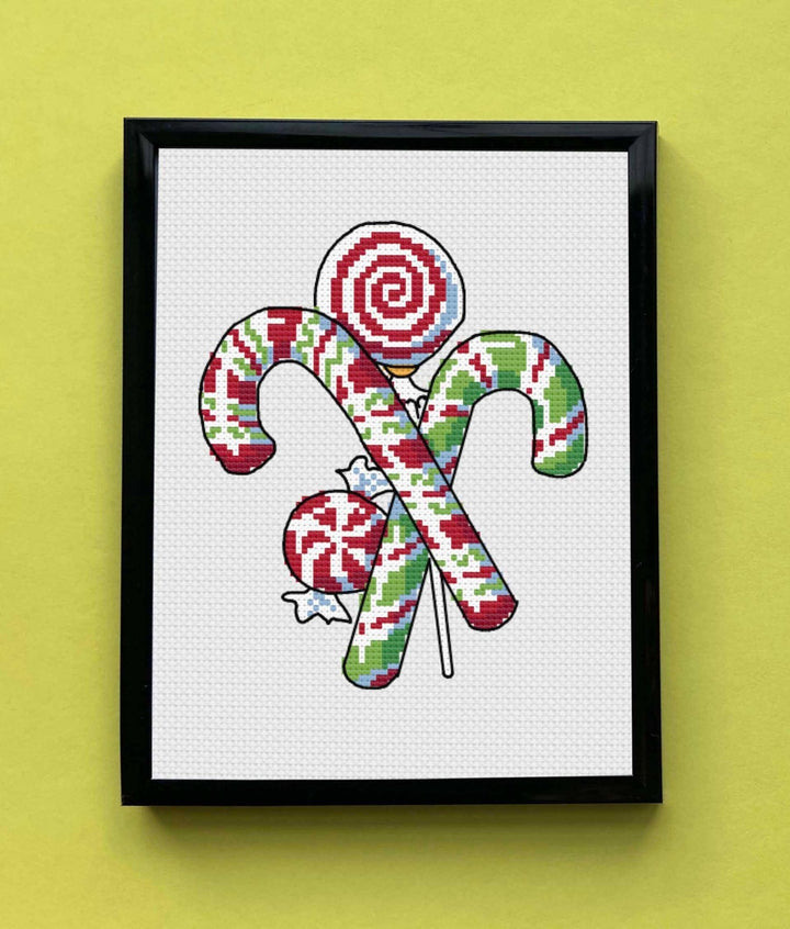 Spot Colors - Candy Canes by Mary Engelbreit Counted Cross Stitch DIY KIT - Pisgah Needleworks