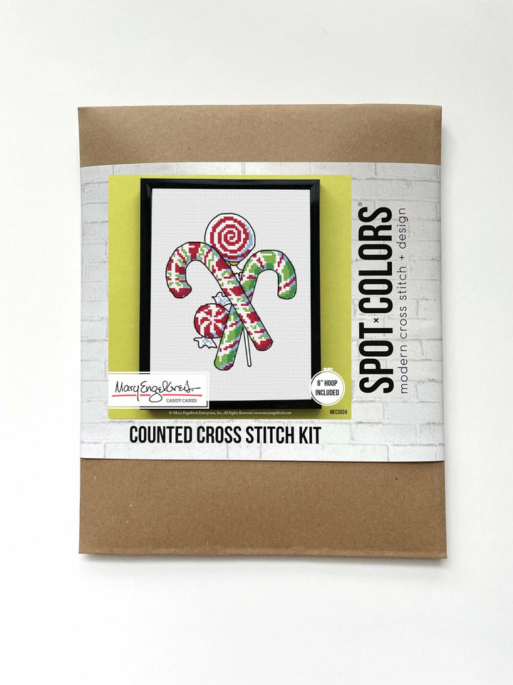 Spot Colors - Candy Canes by Mary Engelbreit Counted Cross Stitch DIY KIT - Pisgah Needleworks