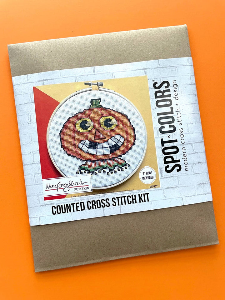 Spot Colors - Pumpkin by Mary Engelbreit Counted Cross Stitch DIY KIT - Pisgah Needleworks