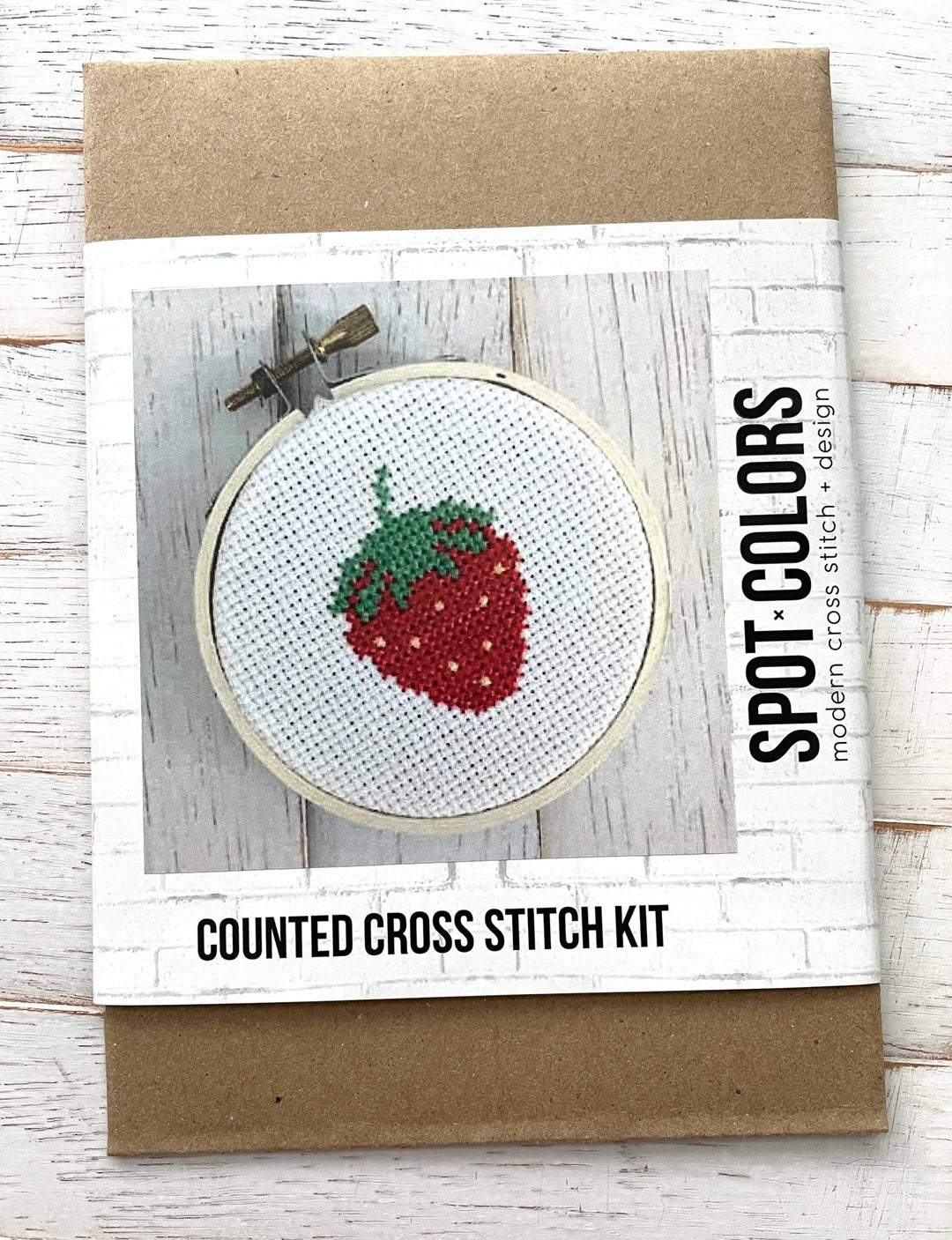 Spot Colors – Strawberry Counted Cross Stitch Kit (Beginner, 3”) - Pisgah Needleworks