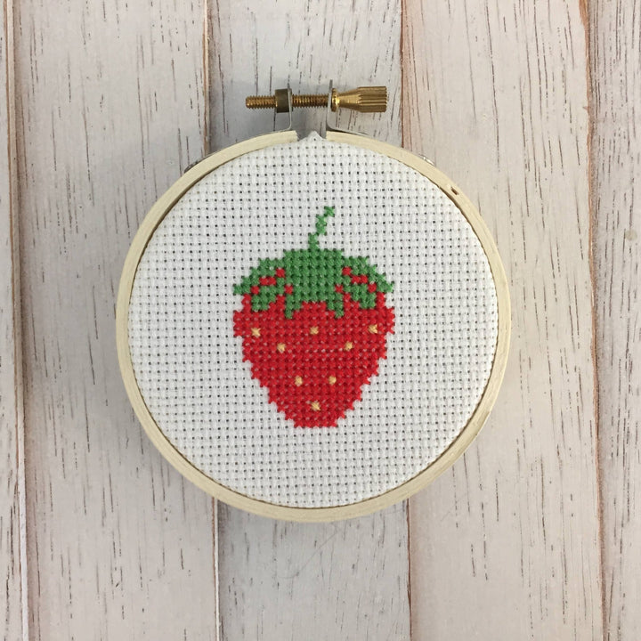 Spot Colors – Strawberry Counted Cross Stitch Kit (Beginner, 3”) - Pisgah Needleworks
