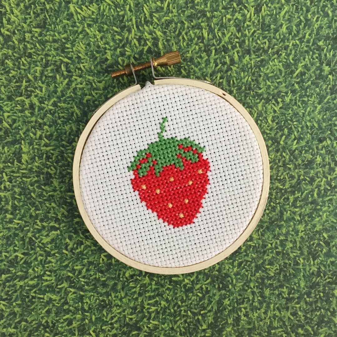 Spot Colors – Strawberry Counted Cross Stitch Kit (Beginner, 3”) - Pisgah Needleworks