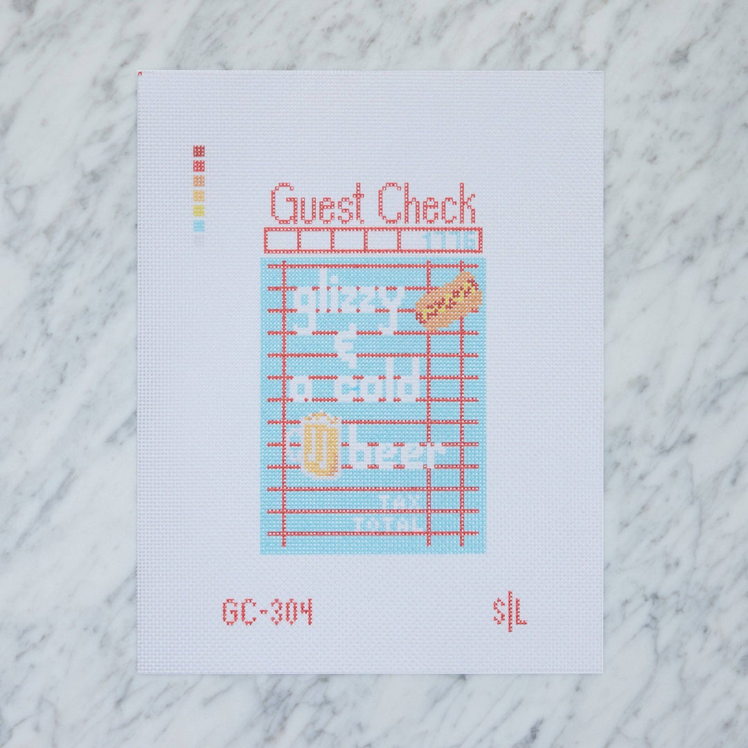 Stitch Lane Designs – Glizzy & a Cold Beer Guest Check Needlepoint Canvas - Pisgah Needleworks