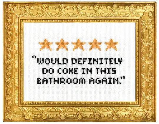 Subversive Cross Stitch 5 Star Bathroom Deluxe Cross Stitch Kit with Hoop - Pisgah Needleworks