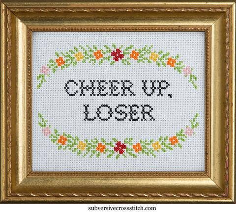 Subversive Cross Stitch Cheer Up, Loser Deluxe Cross Stitch Kit | Funny Floral Cross Stitch Kit - Pisgah Needleworks