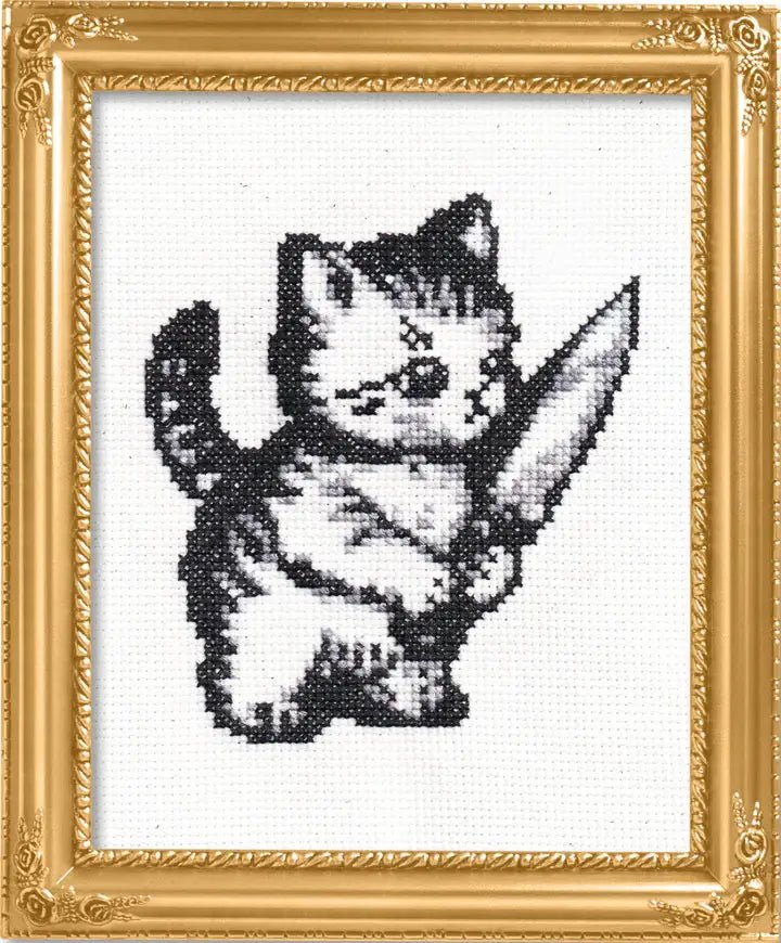 Subversive Cross Stitch Evil Kitty Deluxe Cross Stitch Kit | Funny Cat Cross Stitch Kit - Pisgah Needleworks