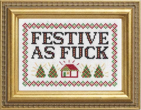 Subversive Cross Stitch Festive As F*ck Deluxe Cross Stitch Kit - Pisgah Needleworks