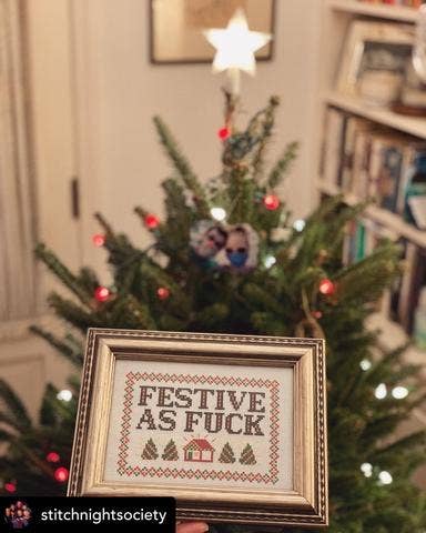 Subversive Cross Stitch Festive As F*ck Deluxe Cross Stitch Kit - Pisgah Needleworks