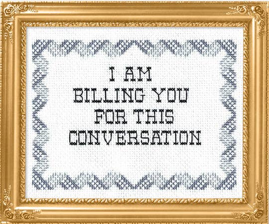 Subversive Cross Stitch – I Am Billing You for This Conversation Deluxe Cross Stitch Kit - Pisgah Needleworks