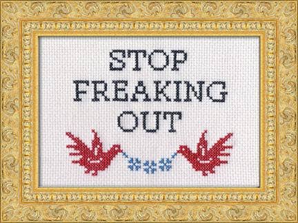 Subversive Cross Stitch Stop Freaking Out Deluxe Cross Stitch Kit | Funny Bird Cross Stitch Kit - Pisgah Needleworks