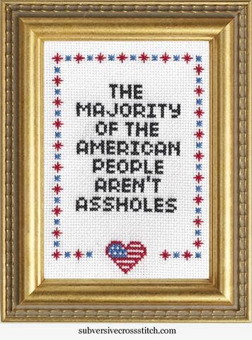 Subversive Cross Stitch - The Majority of The American People Aren't Assholes: Deluxe Kit - Pisgah Needleworks
