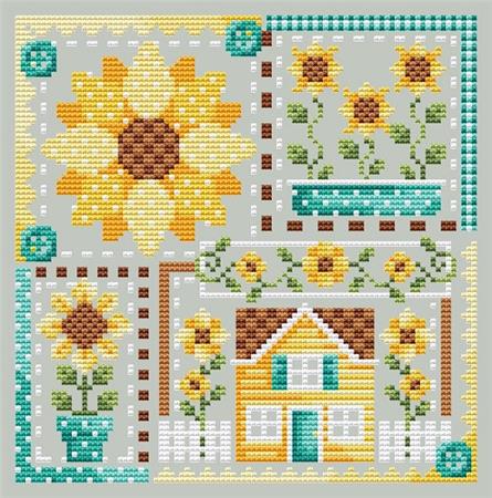 Sunflower Patchwork Cross Stitch Pattern – Shannon Christine Designs - Pisgah Needleworks