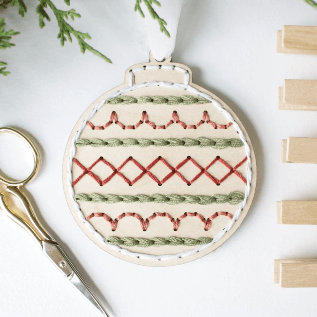 The HNB House - Christmas Glass Ball Ornament Embroidery DIY Kit (Style 2): Cellophane Bag - Pisgah Needleworks