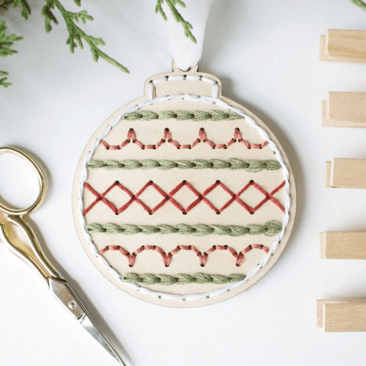 The HNB House - Christmas Glass Ball Ornament Embroidery DIY Kit (Style 2): Cellophane Bag - Pisgah Needleworks