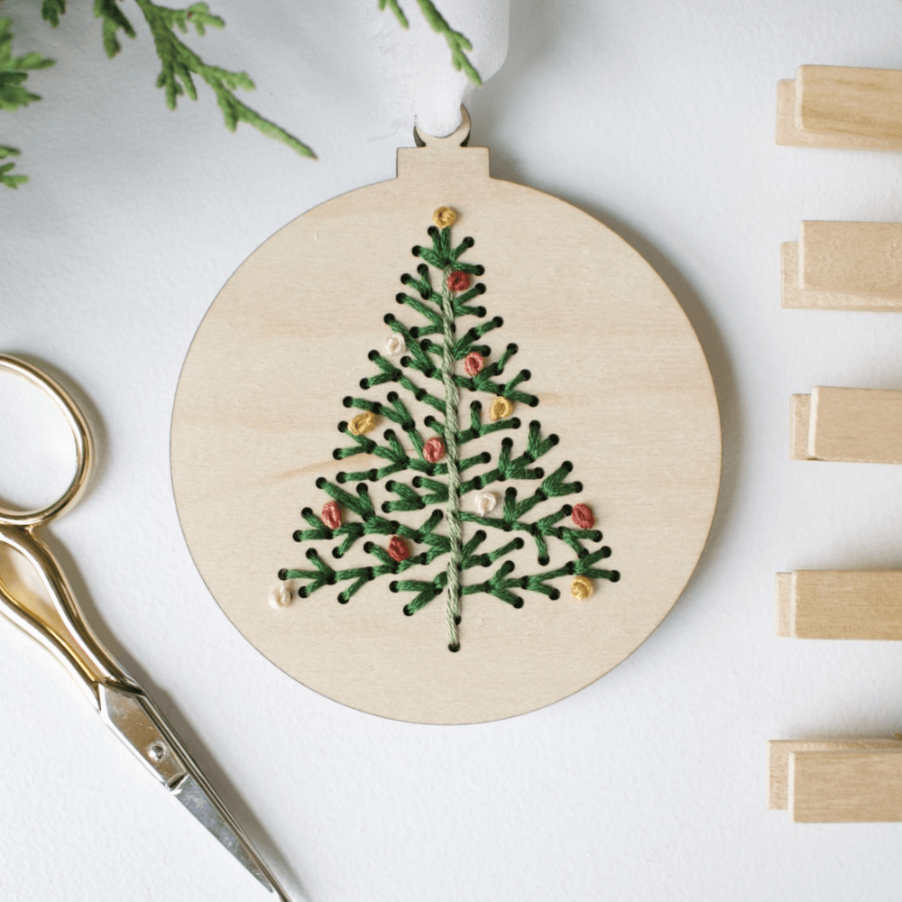 The HNB House - Christmas Tree Ornament Embroidery DIY Kit: Boxed - Pisgah Needleworks