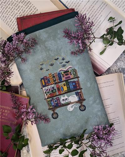 The Midnight Book Cart Cross Stitch Pattern – Haunted Frames by Amanda Elliott - Pisgah Needleworks