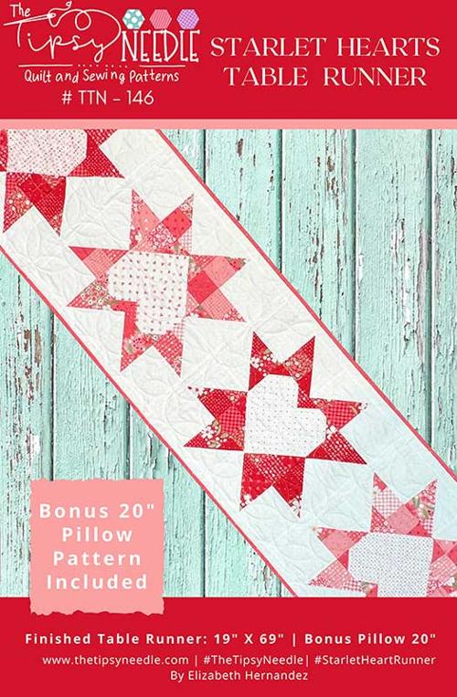 The Tipsy Needle Starlet Hearts Table Runner Quilt Pattern | Valentine Table Runner - Pisgah Needleworks