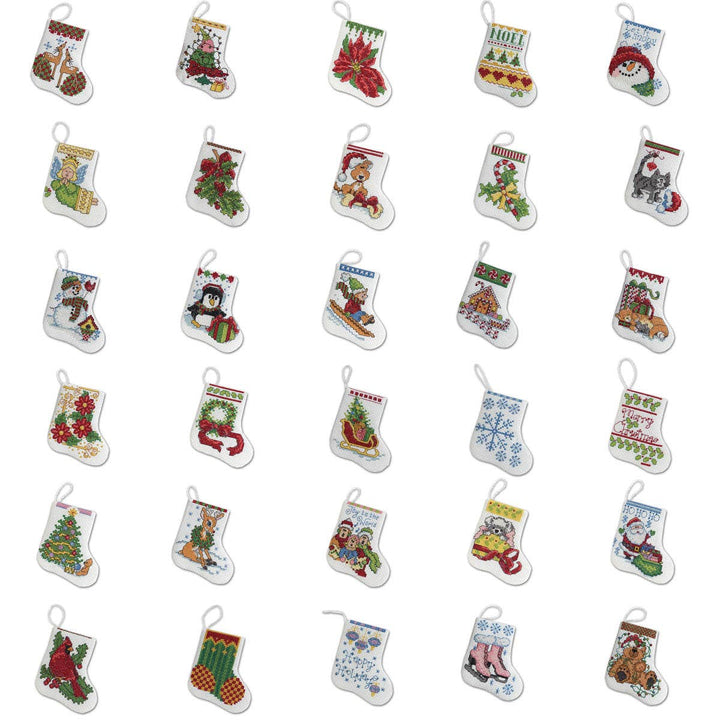 Tiny Stocking Ornaments Cross Stitch Kit – Set of 30 Mini Christmas Stockings - Pisgah Needleworks