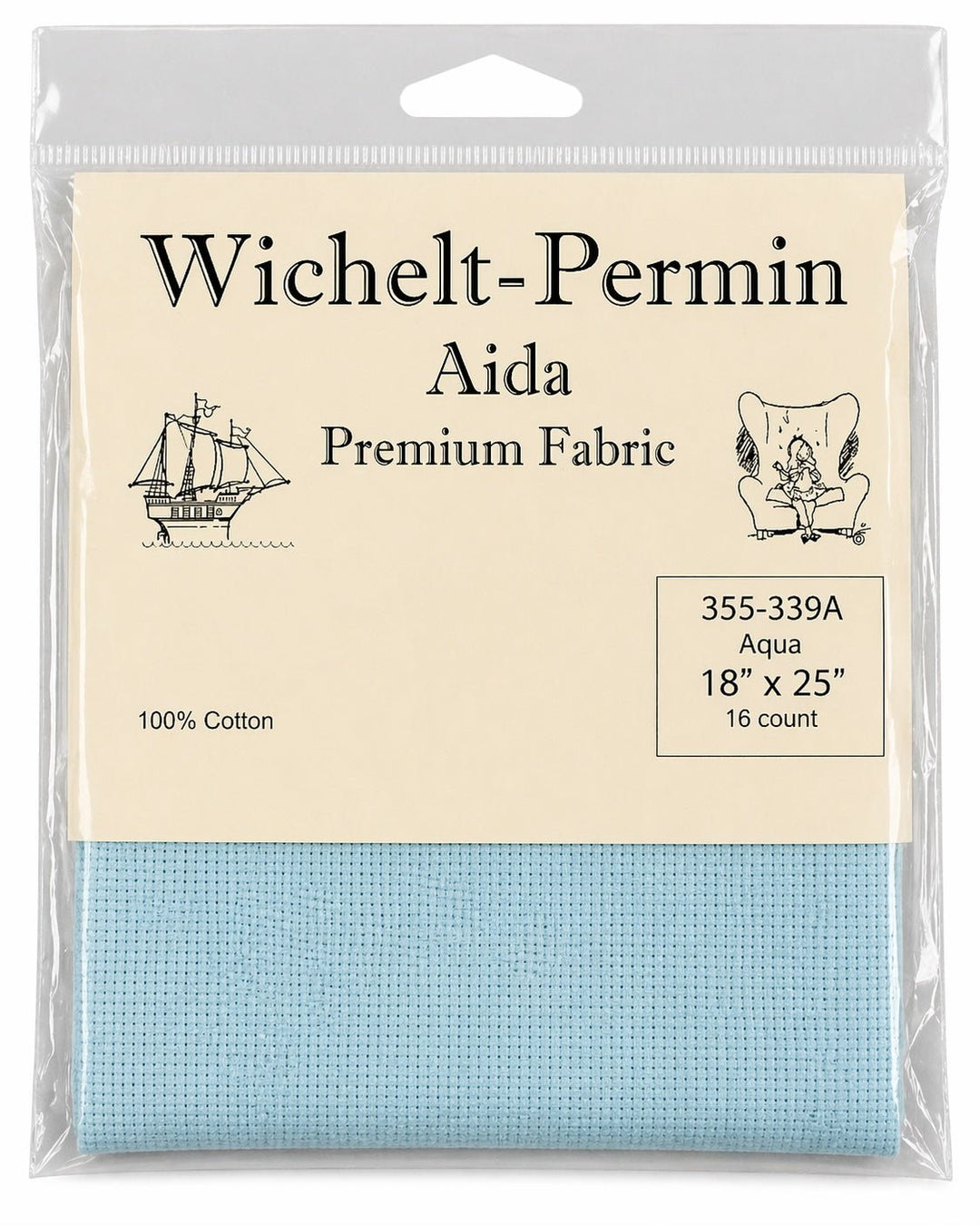 Wichelt - Permin Aida Fabric – Aqua – 16 Count – 18" x 25" – Premium Danish Cross Stitch Fabric - Pisgah Needleworks