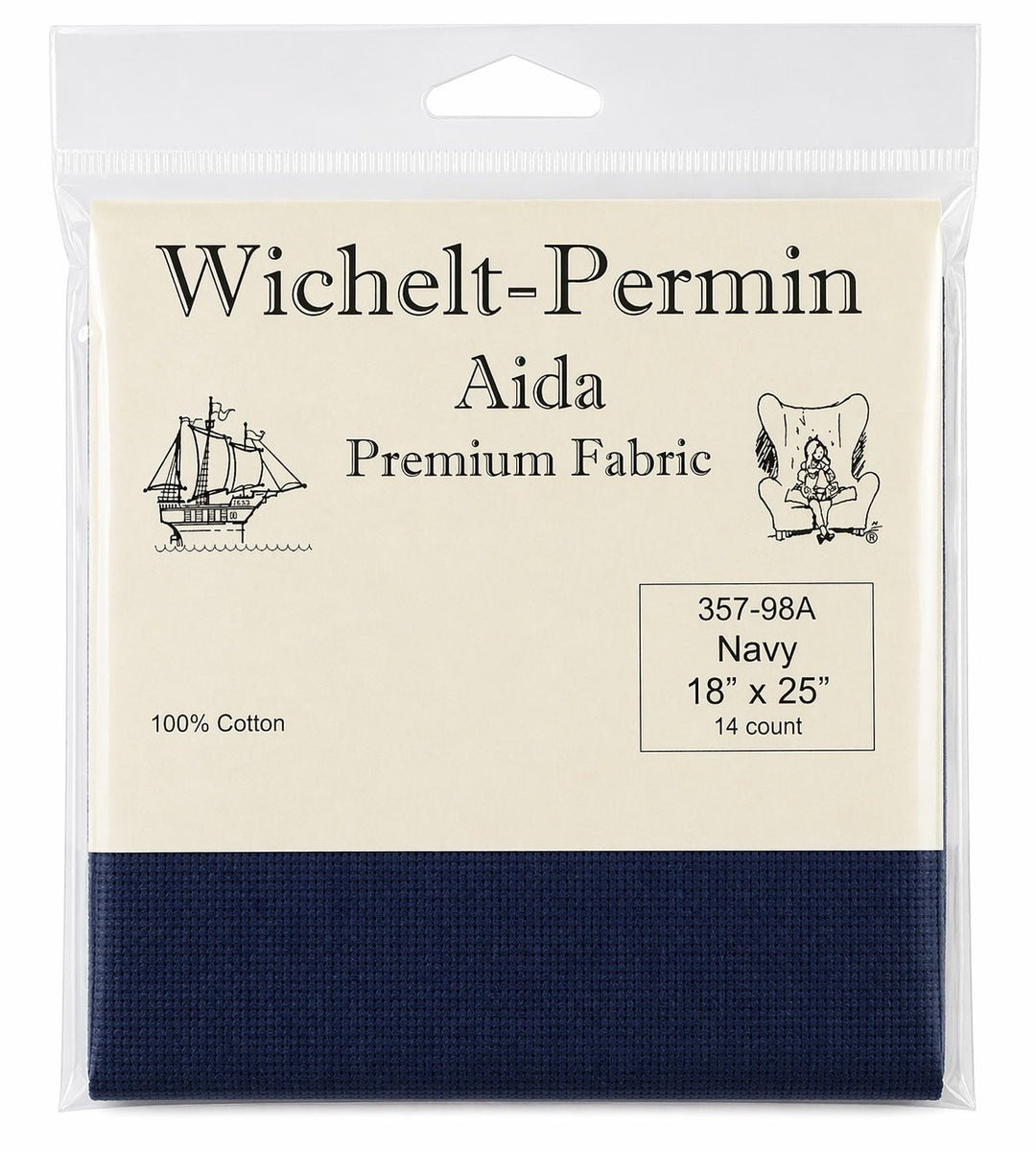 Wichelt - Permin Aida Fabric – Navy – 14 Count – 18" x 25" Cross Stitch Cloth - Pisgah Needleworks
