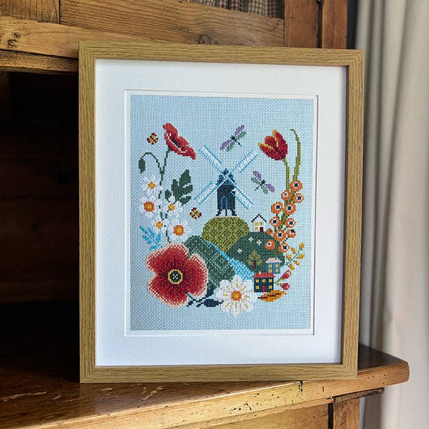 Windmill & Flowers Cross Stitch Kit – Love Poppet (16ct Aida) - Pisgah Needleworks