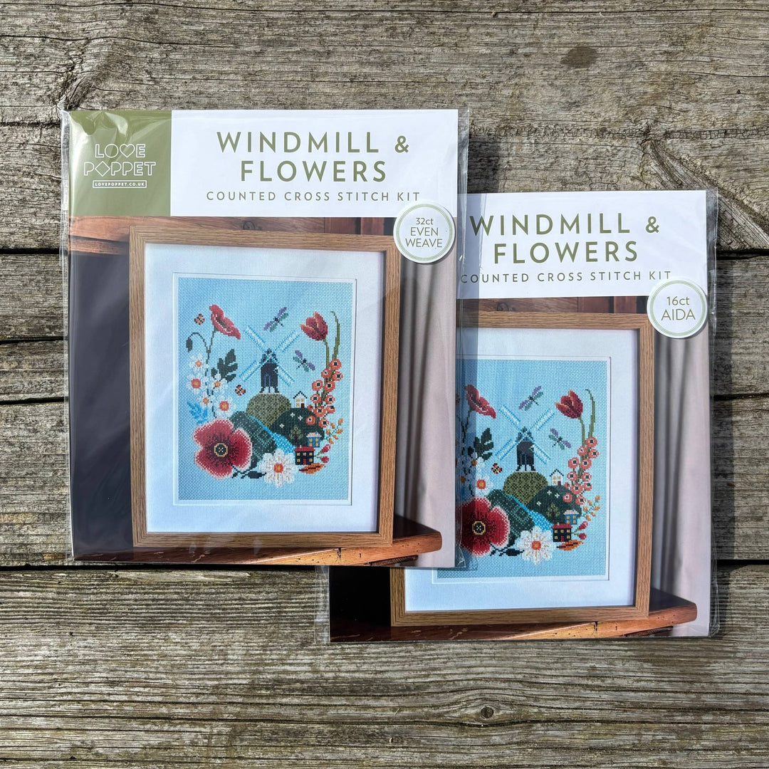 Windmill & Flowers Cross Stitch Kit – Love Poppet (16ct Aida) - Pisgah Needleworks