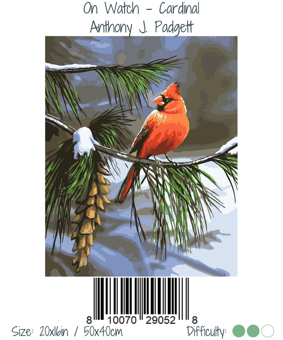 Winnie’s Picks – On Watch, Cardinal Paint by Numbers Kit (20x16in) - Pisgah Needleworks