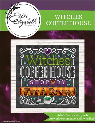 Witches Coffee House Cross Stitch Pattern | Halloween Word Art - Pisgah Needleworks